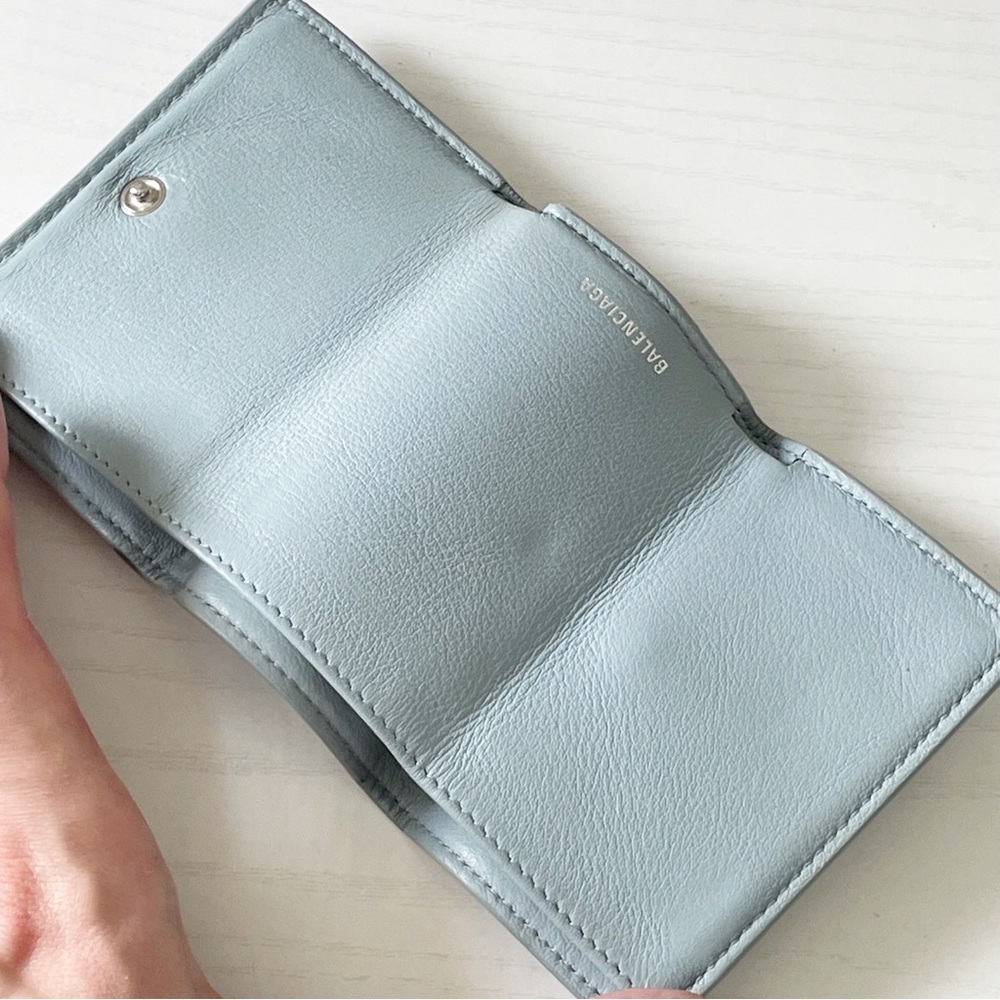 Balenciaga blue leather silver logo mini trifold wallet - Picture 6 of 9